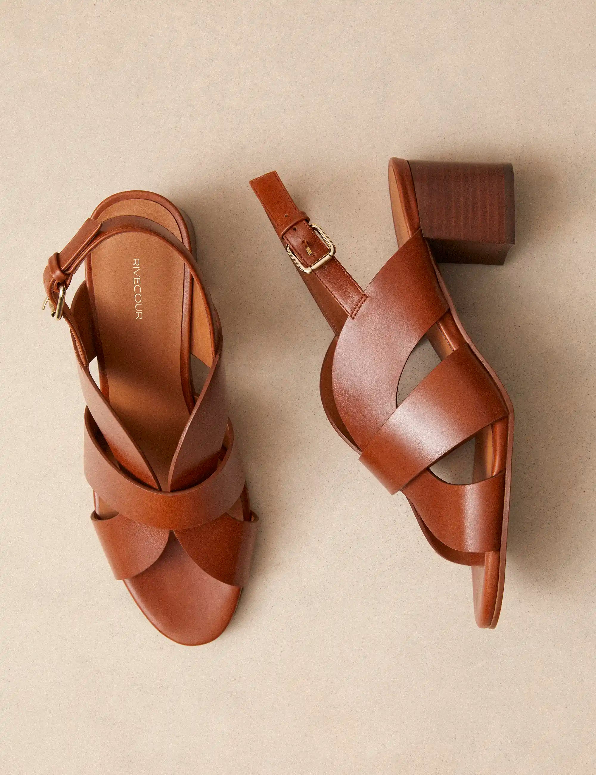 Sandals À Talons Leather Cognac - Numéro 551 - Rivecour