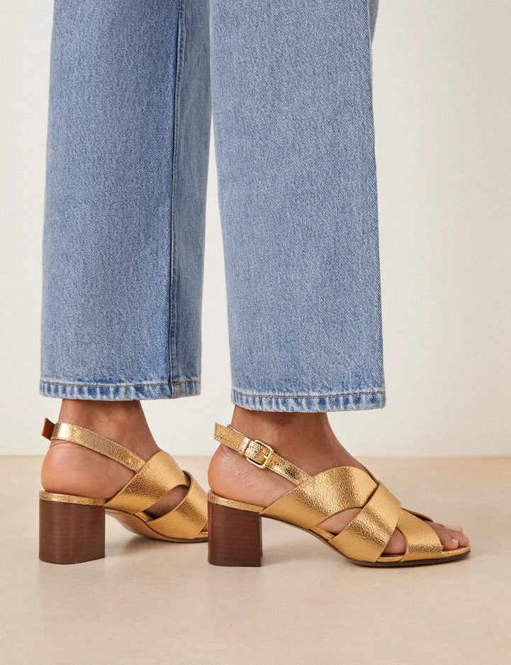 Sandals à talons Leather Crackled Gold - Numéro 551 - Rivecour