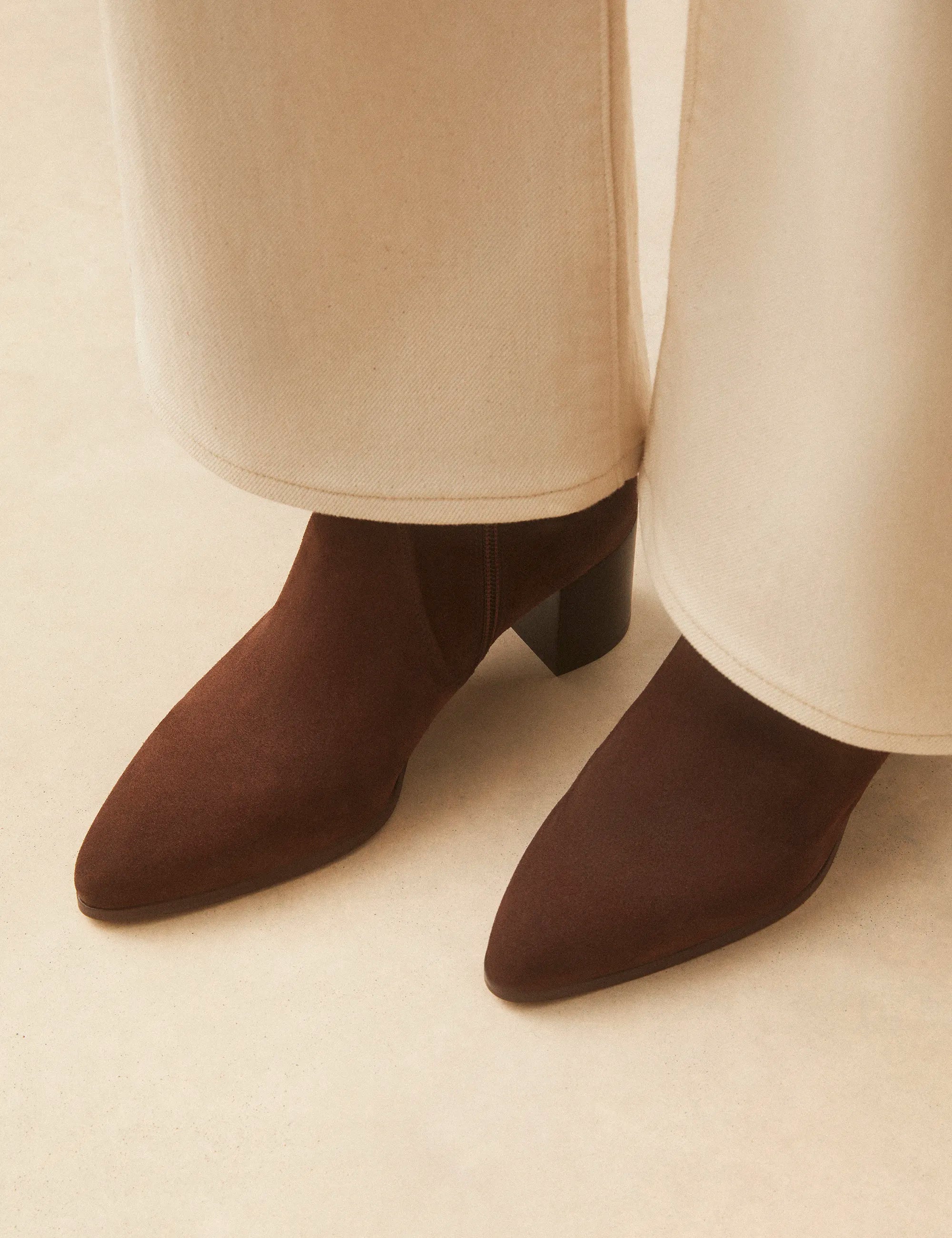 Bottines À Talons Suède Marron Chocolat - Numéro 556 - Rivecour