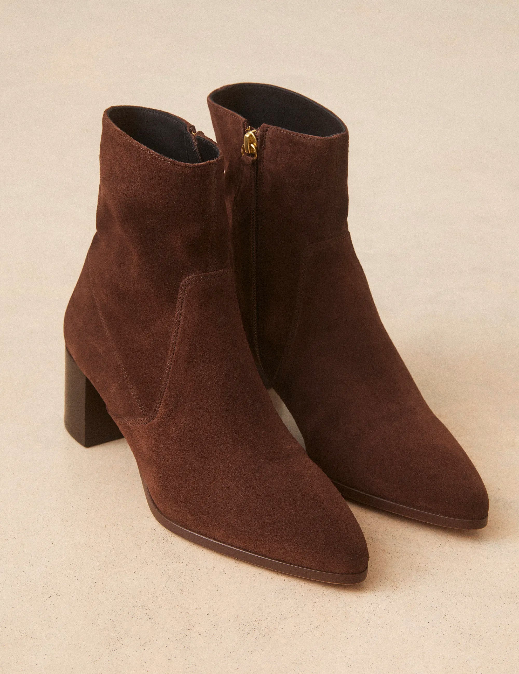 Bottines À Talons Suède Marron Chocolat - Numéro 556 - Rivecour