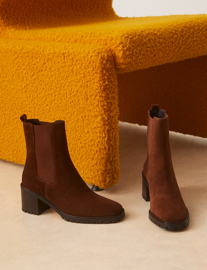 Bottines À Talons Suède Noisette - Numéro 559 - Rivecour