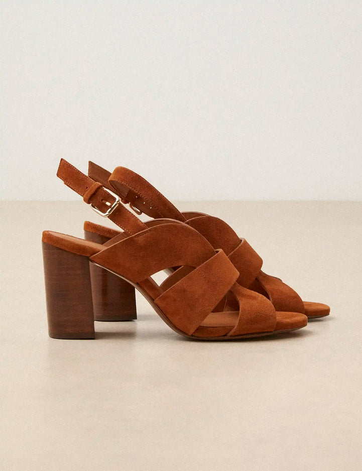 Sandales À Talons Suède Cognac - Numéro 55 - Rivecour