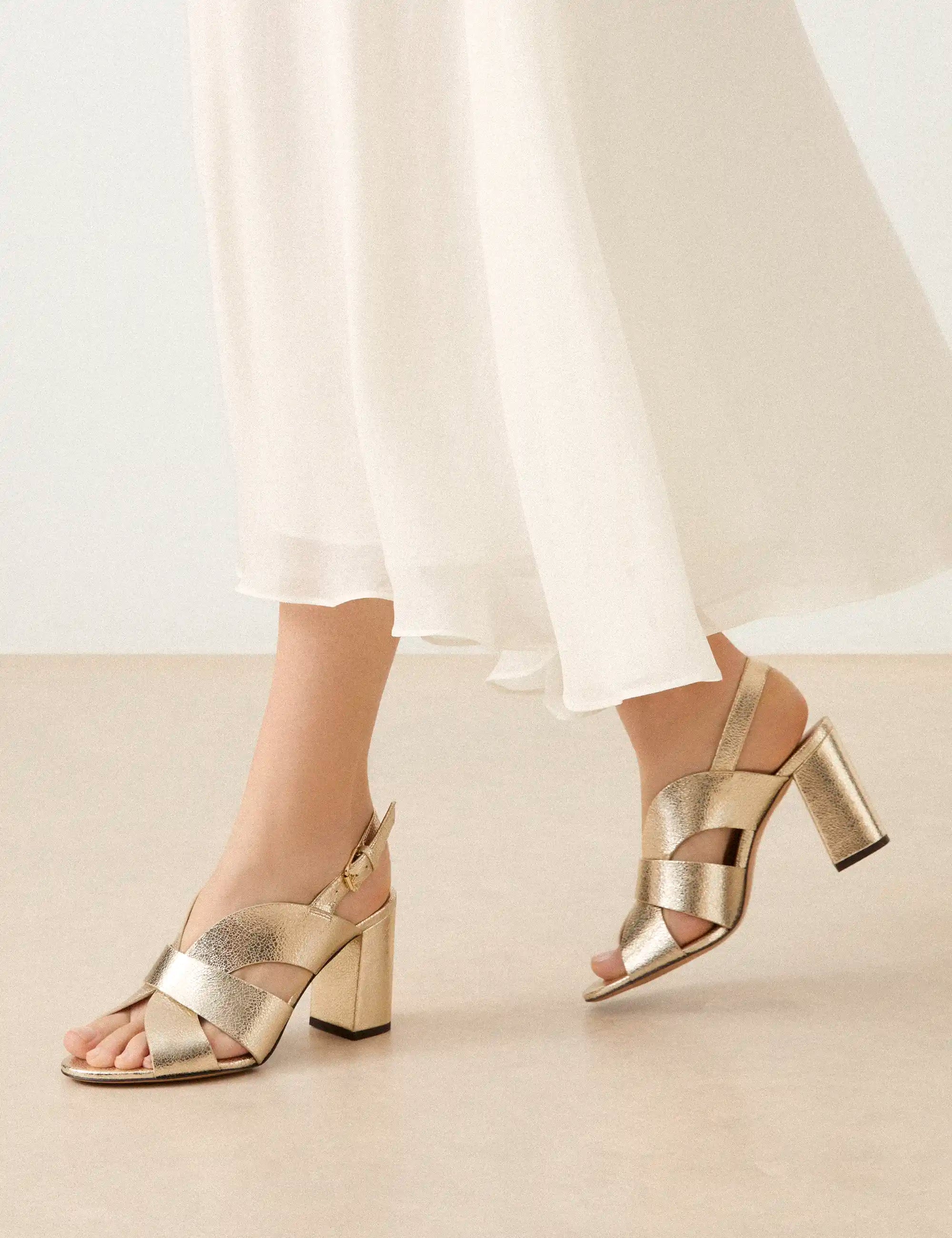 Sandales à talons Cuir Craquelé Or Blanc - Numéro 55 - Rivecour