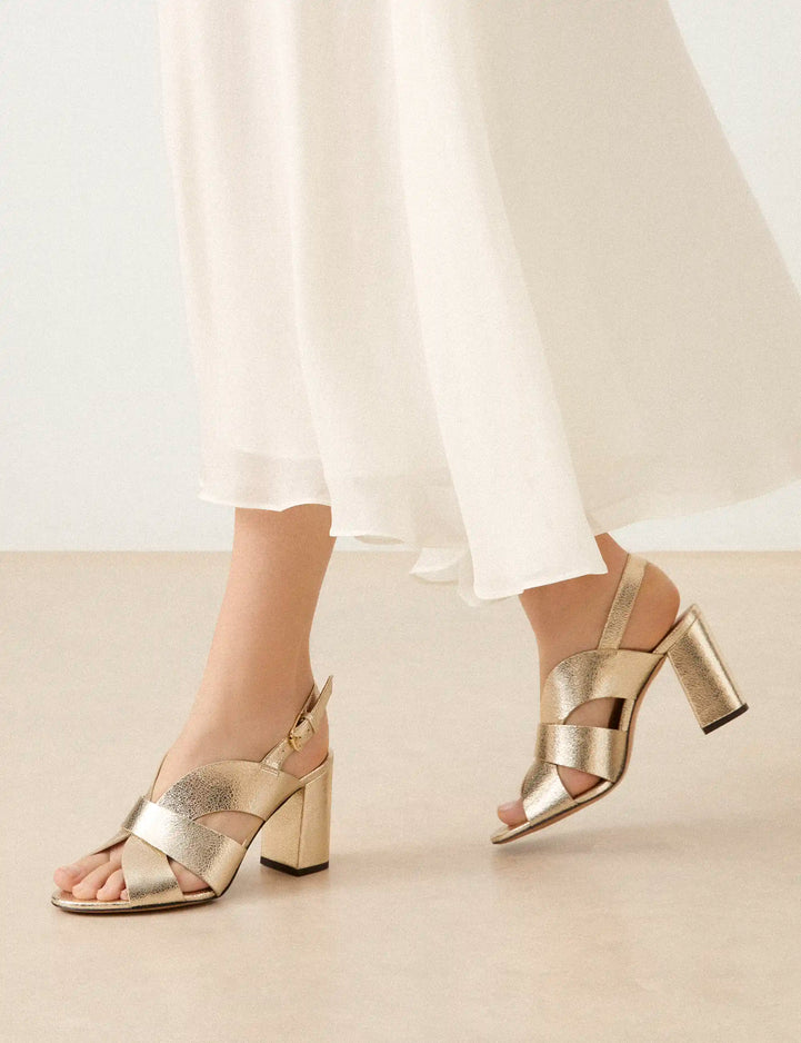 Sandales à talons Cuir Craquelé Or Blanc - Numéro 55 - Rivecour