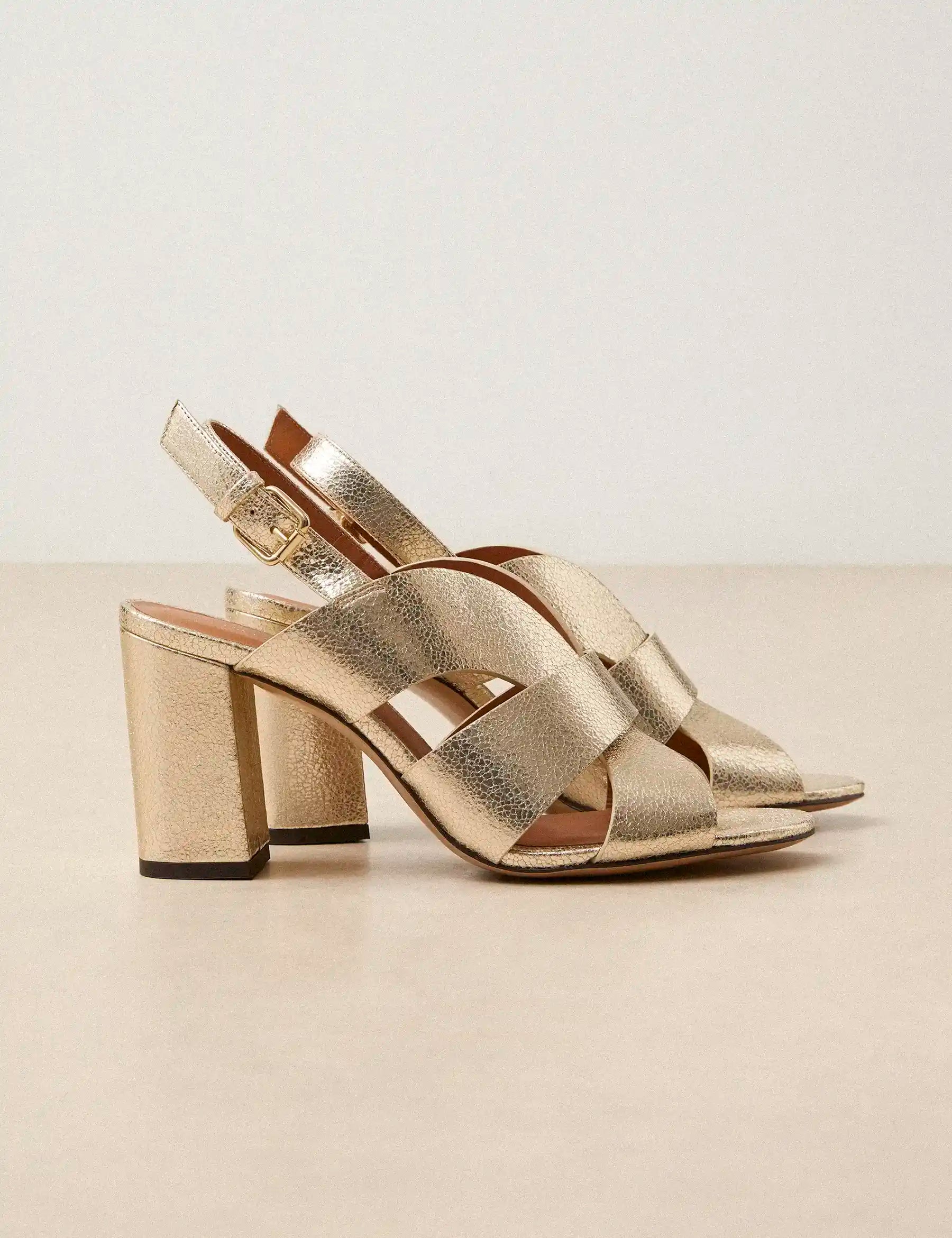 Sandales à talons Cuir Craquelé Or Blanc - Numéro 55 - Rivecour