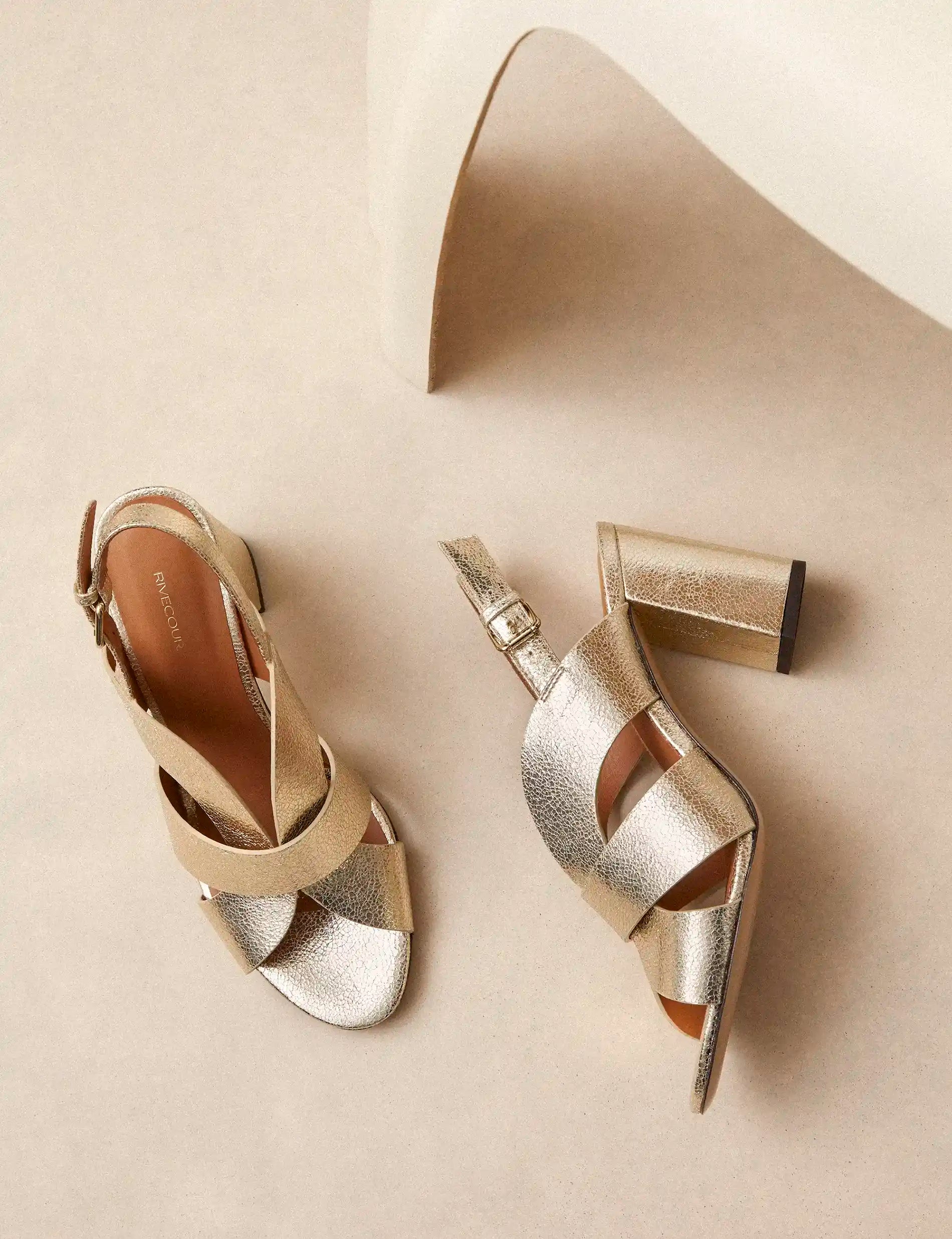 Sandales à talons Cuir Craquelé Or Blanc - Numéro 55 - Rivecour