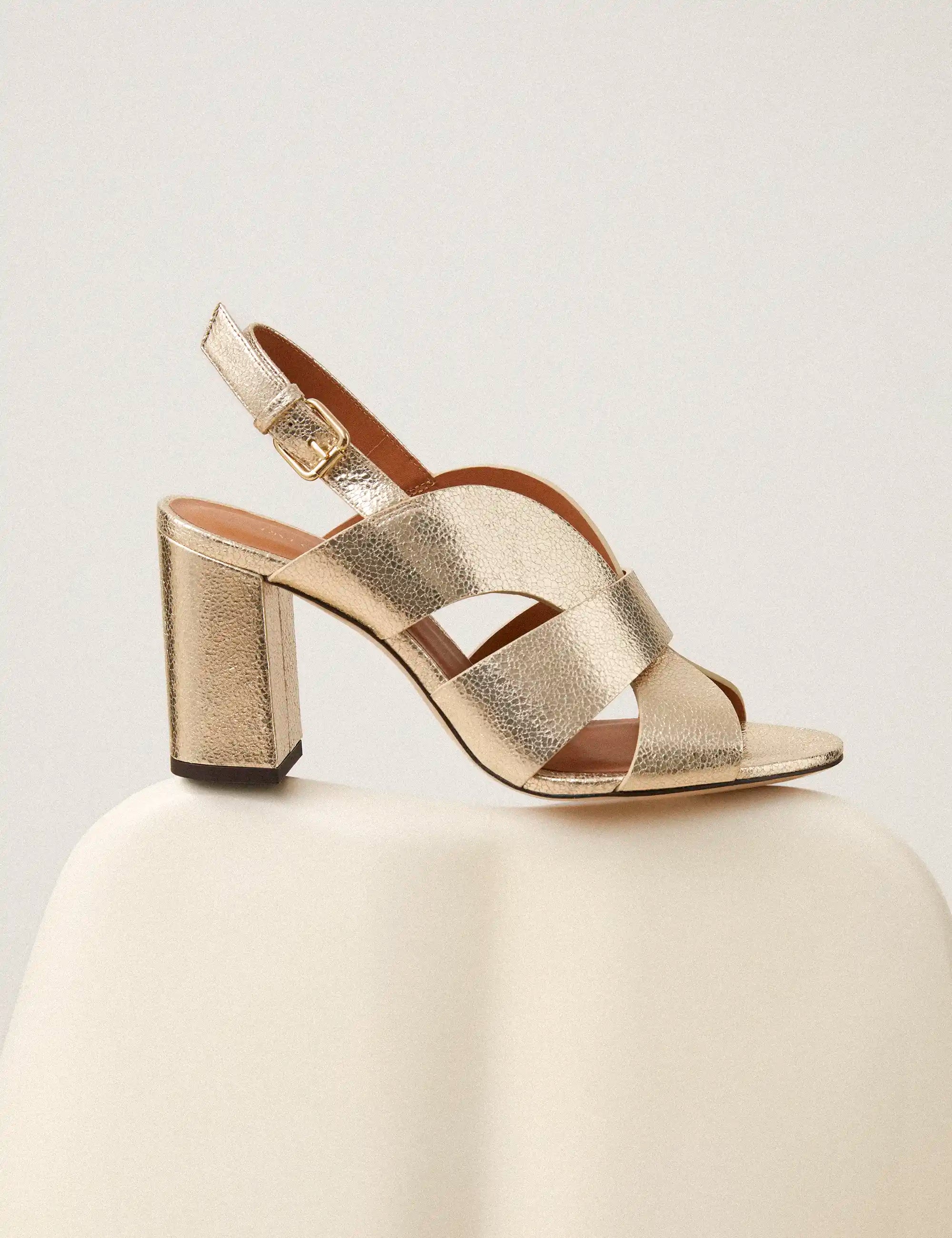 Sandales à talons Cuir Craquelé Or Blanc - Numéro 55 - Rivecour