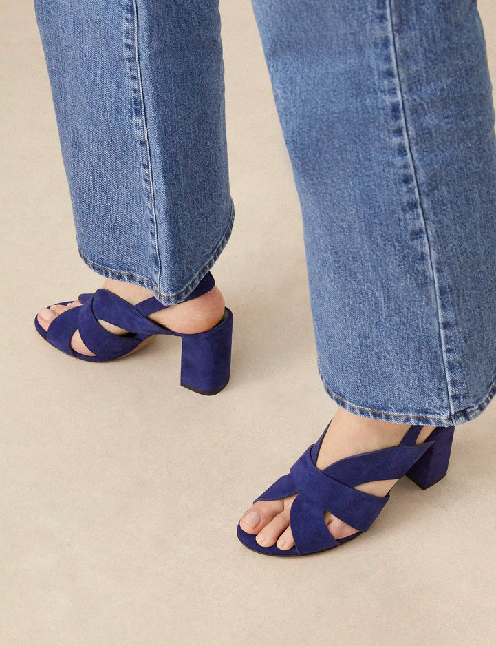 Sandales À Talons Suède Bleu Saphir - Numéro 55 - Rivecour
