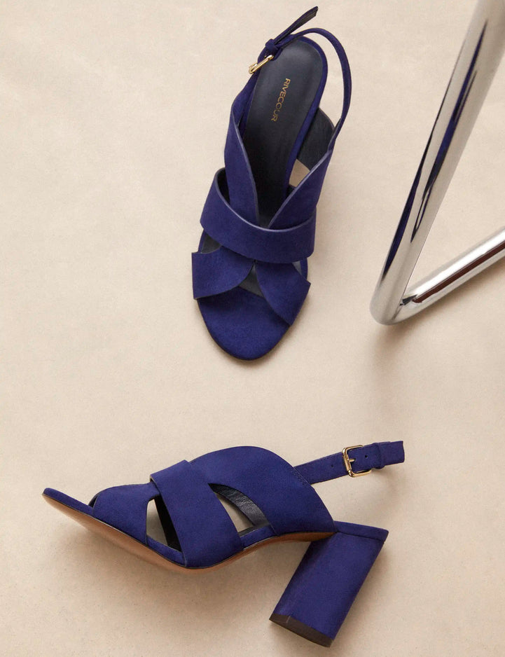 Sandales À Talons Suède Bleu Saphir - Numéro 55 - Rivecour