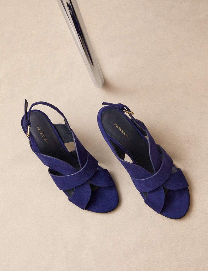 Sandales À Talons Suède Bleu Saphir - Numéro 55 - Rivecour