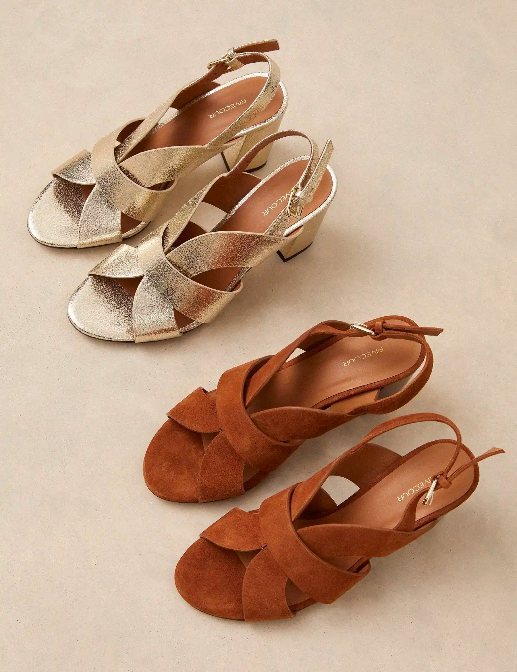 Sandales à talons Cuir Craquelé Or Blanc - Numéro 55 - Rivecour