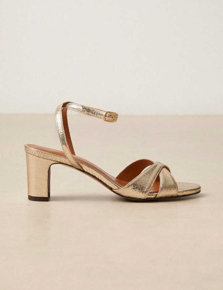 Sandales À Talons Cuir Craquelé Or Blanc - Numéro 575 - Rivecour