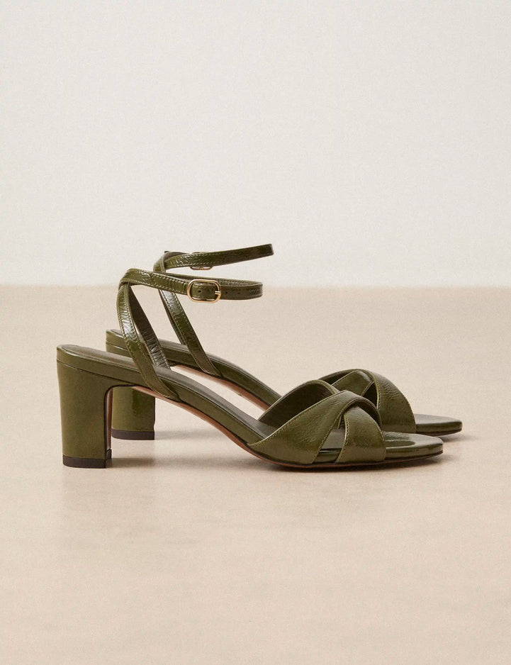Sandales À Talons Cuir Vernis Kaki - Numéro 575 - Rivecour