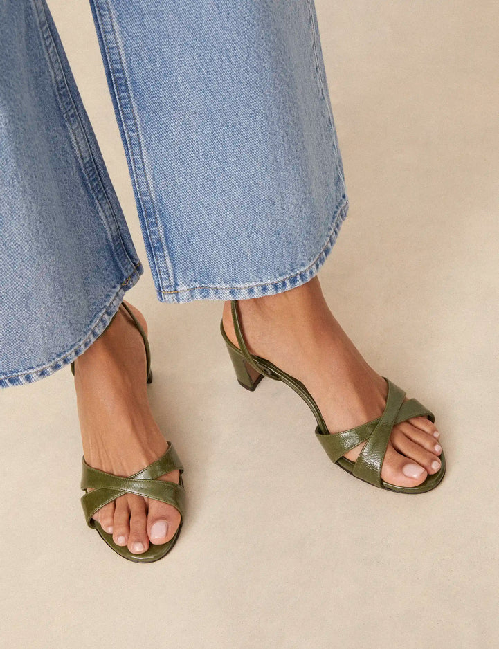 Sandales À Talons Cuir Vernis Kaki - Numéro 575 - Rivecour