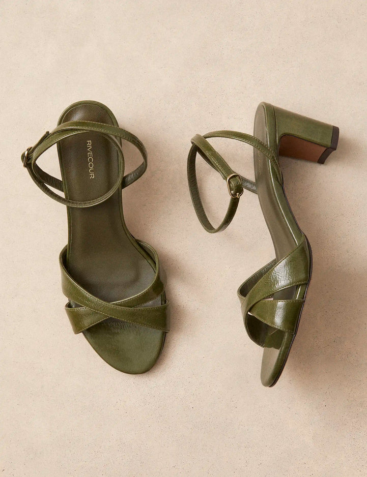 Sandales À Talons Cuir Vernis Kaki - Numéro 575 - Rivecour