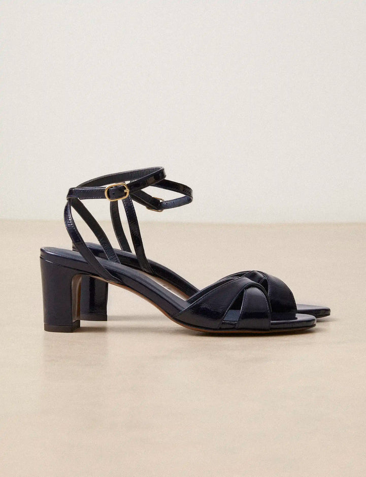 Sandales À Talons Cuir Vernis Marine - Numéro 575 - Rivecour