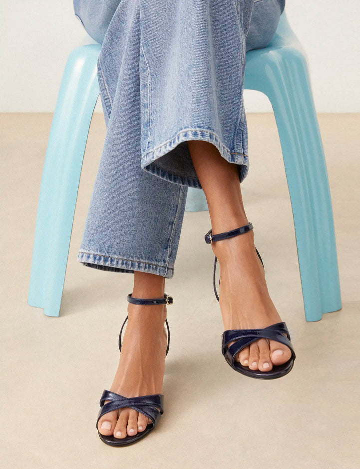 Sandales À Talons Cuir Vernis Marine - Numéro 575 - Rivecour