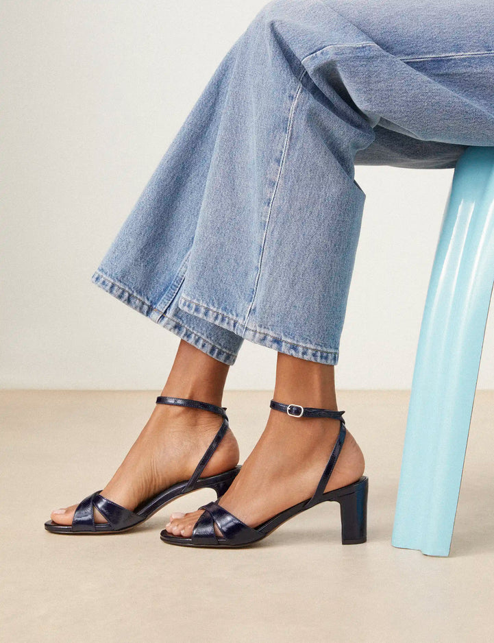 Sandales À Talons Cuir Vernis Marine - Numéro 575 - Rivecour