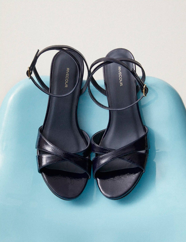 Sandales À Talons Cuir Vernis Marine - Numéro 575 - Rivecour