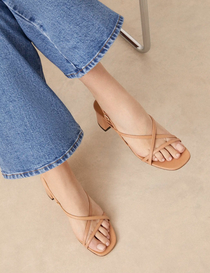 Sandales à talons Cuir Nappa Camel - Numéro 576 - Rivecour