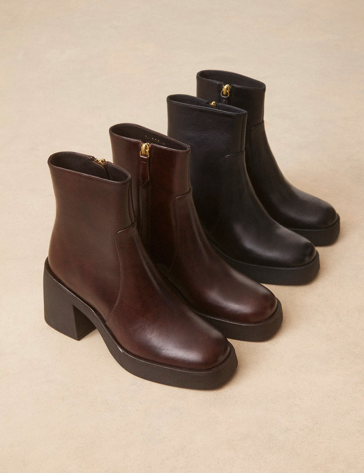 Bottines À Talons Cuir Marron Chocolat - Numéro 582 - Rivecour