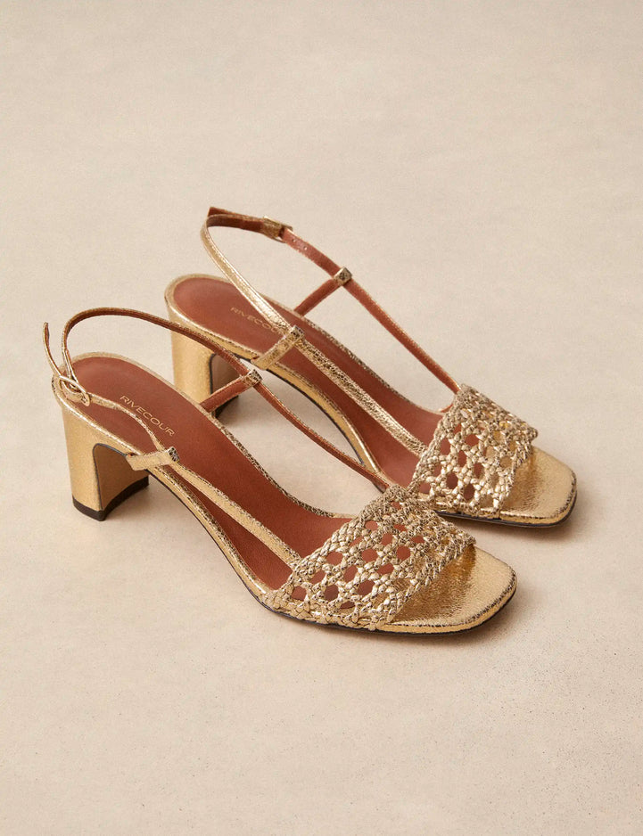 Sandales À Talons Cuir Craquelé Doré - Numéro 592 - Rivecour