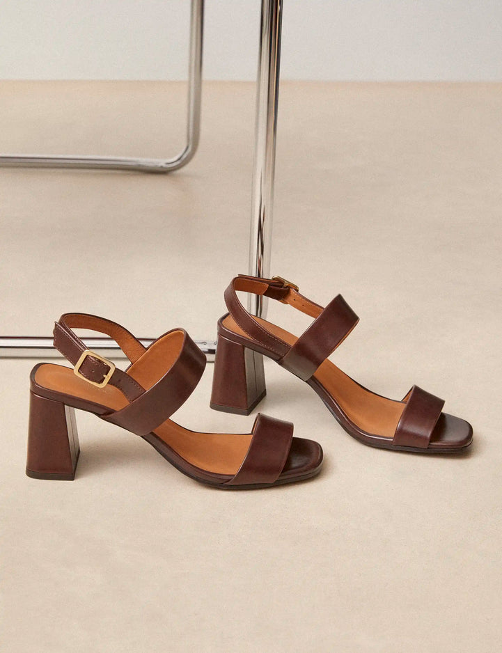 Sandales À Talons Cuir Marron Chocolat - Numéro 624 - Rivecour