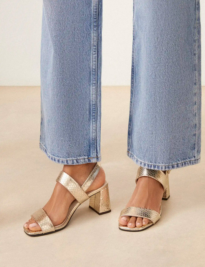 Sandals À Talons Leather Façon Lézard Or White - Numéro 624 - Rivecour