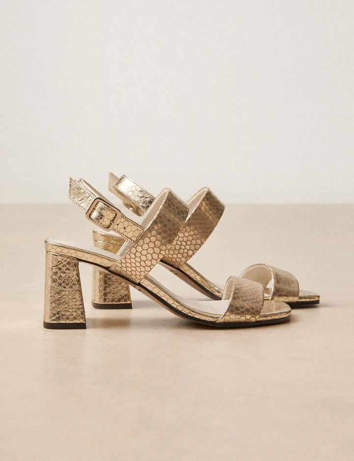 Sandals À Talons Leather Façon Lézard Or White - Numéro 624 - Rivecour
