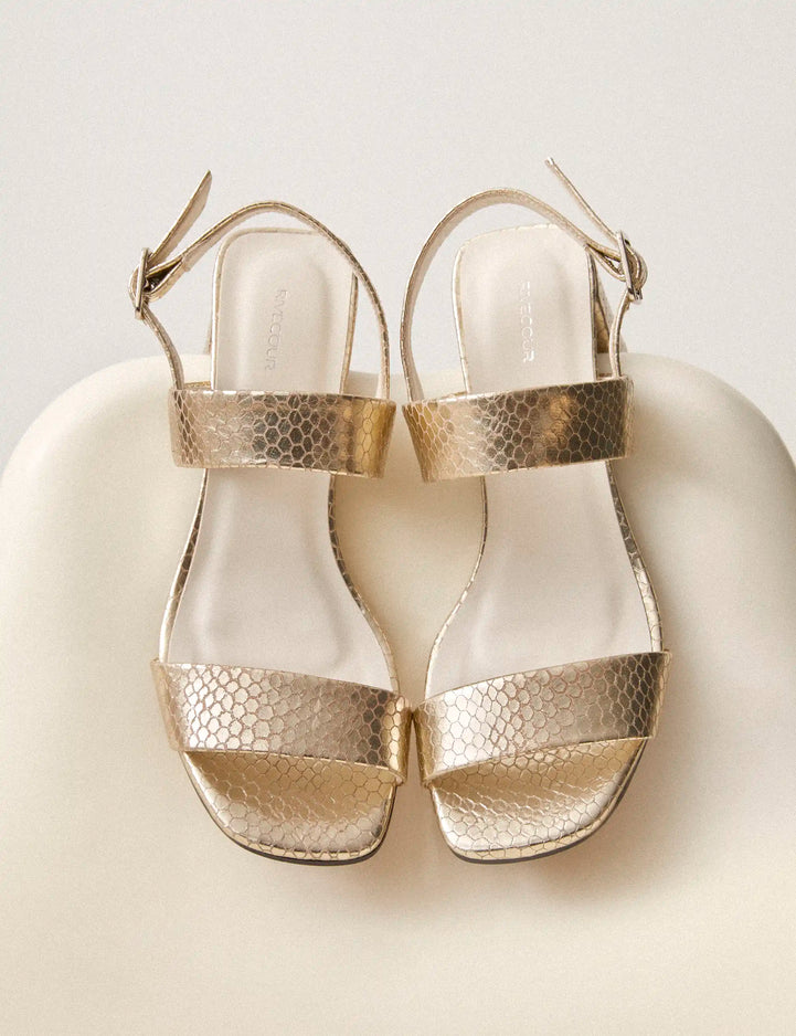 Sandals À Talons Leather Façon Lézard Or White - Numéro 624 - Rivecour