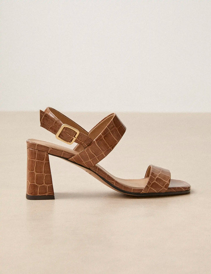Sandales À Talons Cuir Façon Croco Taupe - Numéro 624 - Rivecour