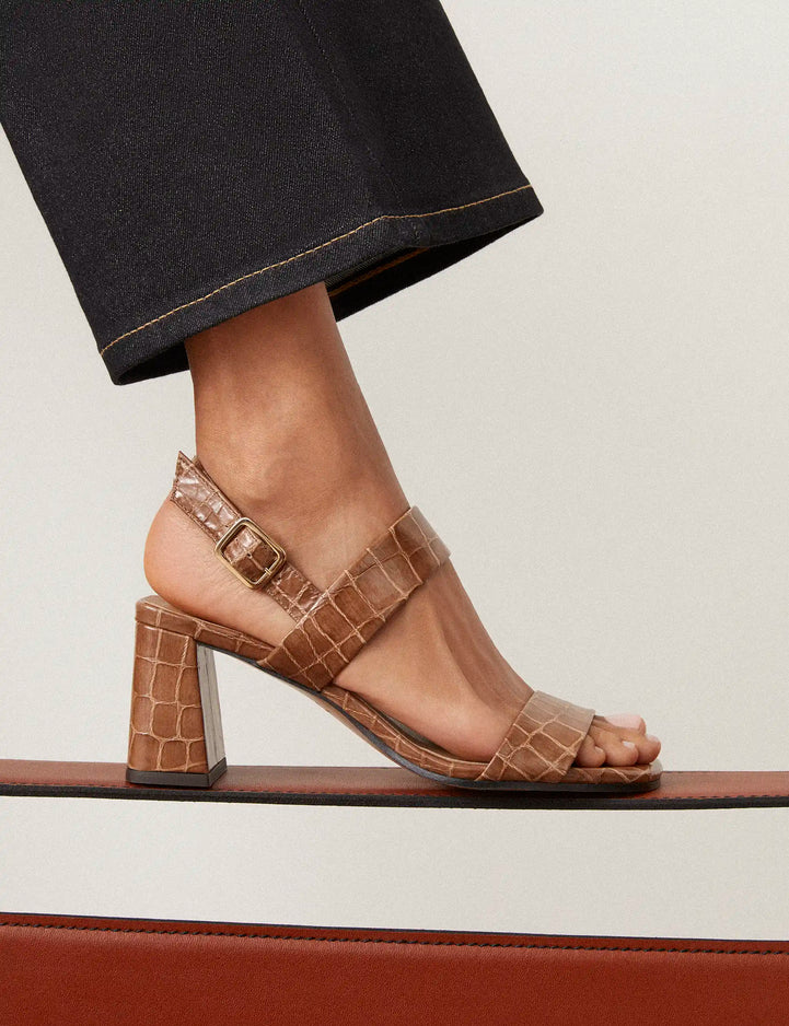Sandales À Talons Cuir Façon Croco Taupe - Numéro 624 - Rivecour