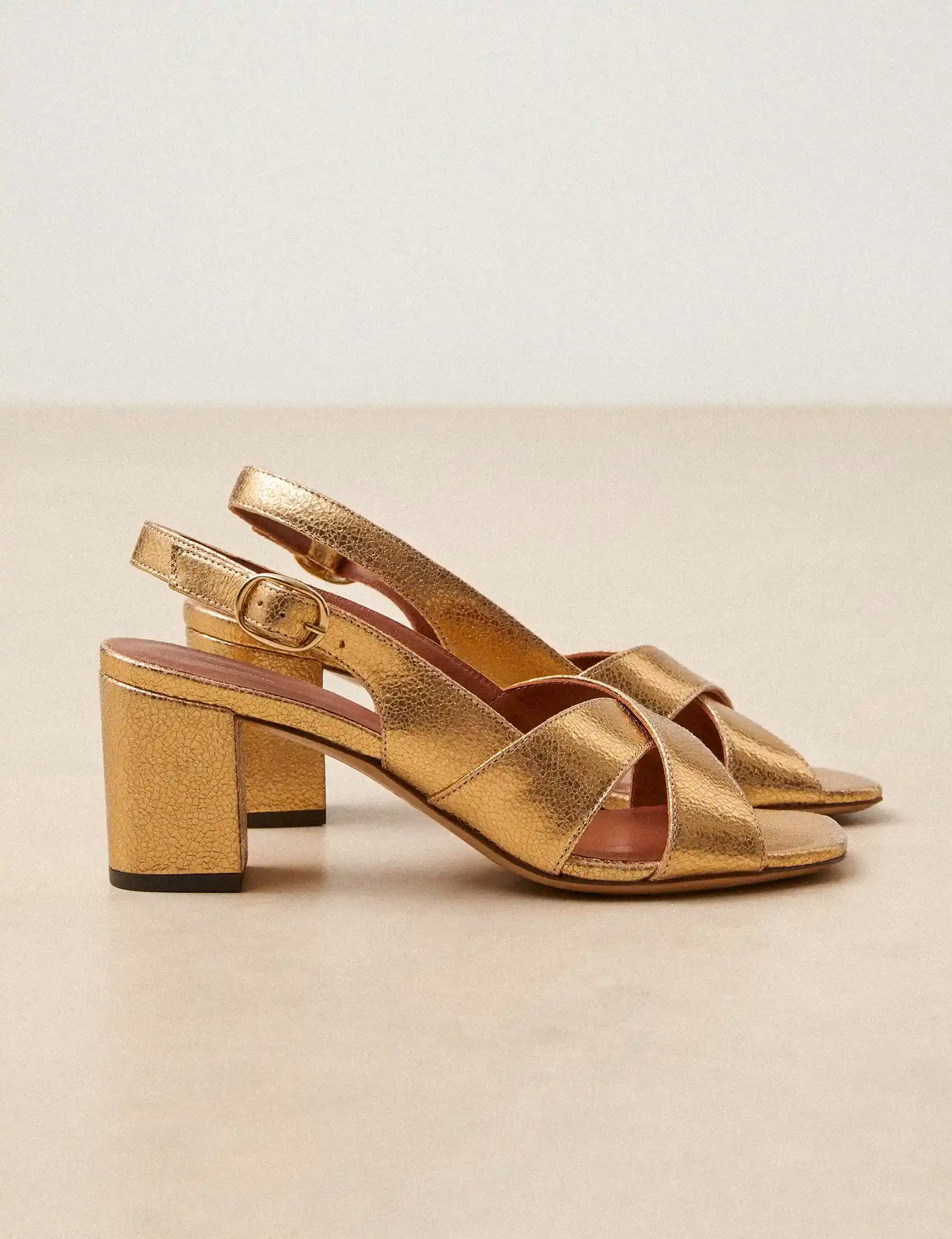 Nu-pieds à talon Femme en cuir or
