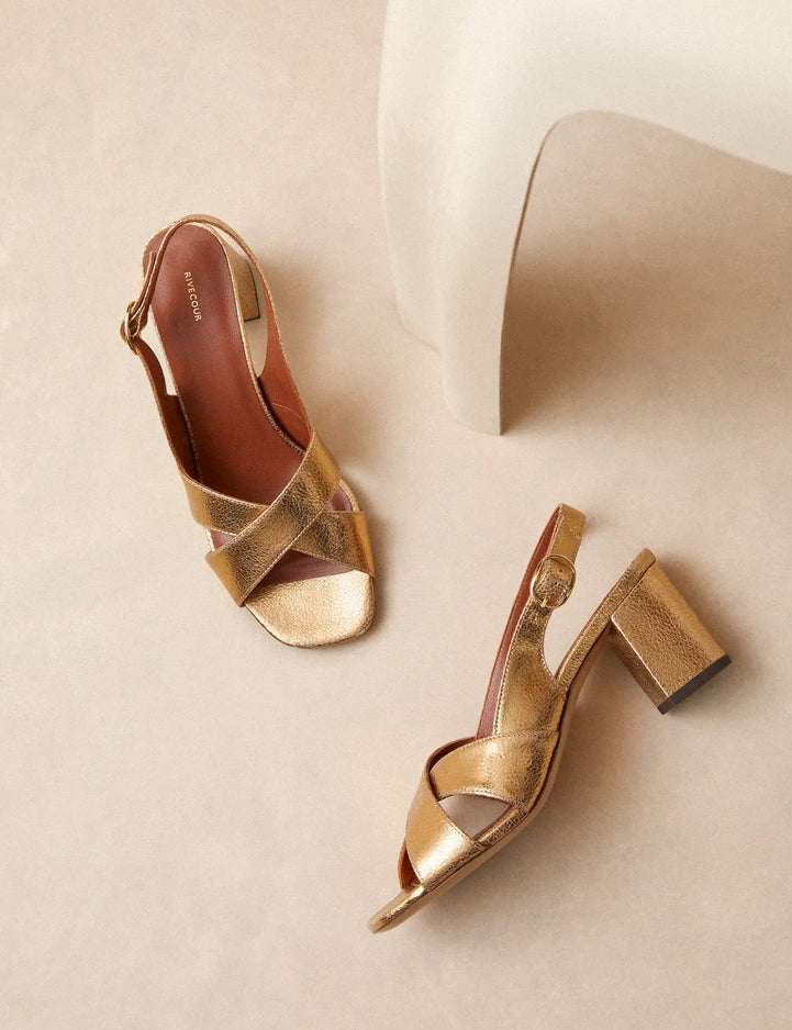 Sandales à talons Cuir Craquelé Doré - Numéro 652 - Rivecour
