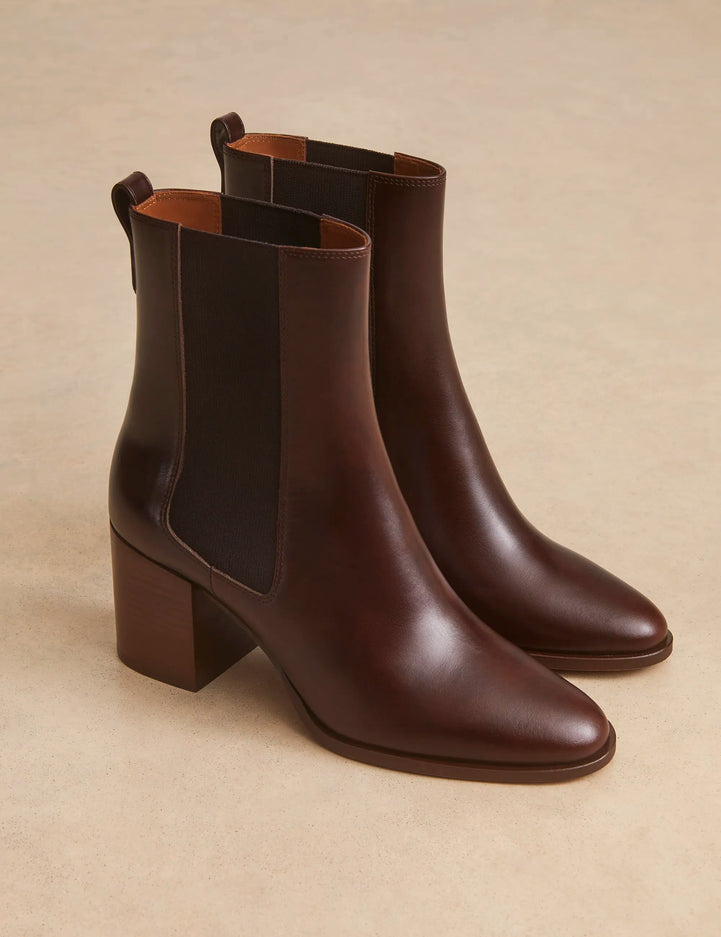Bottines À Talons Cuir Marron Chocolat - Numéro 663 - Rivecour