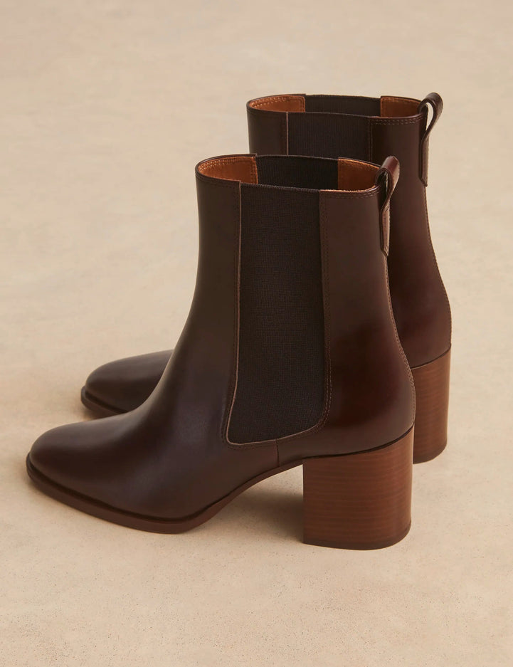 Bottines À Talons Cuir Marron Chocolat - Numéro 663 - Rivecour