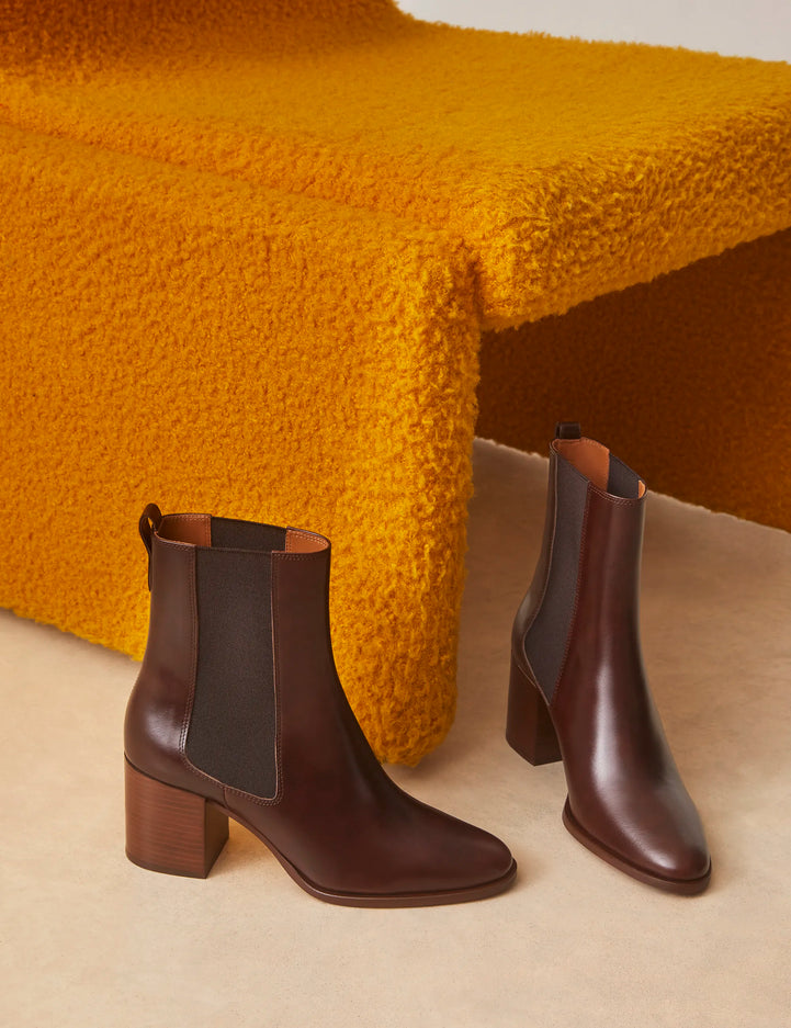 Bottines À Talons Cuir Marron Chocolat - Numéro 663 - Rivecour