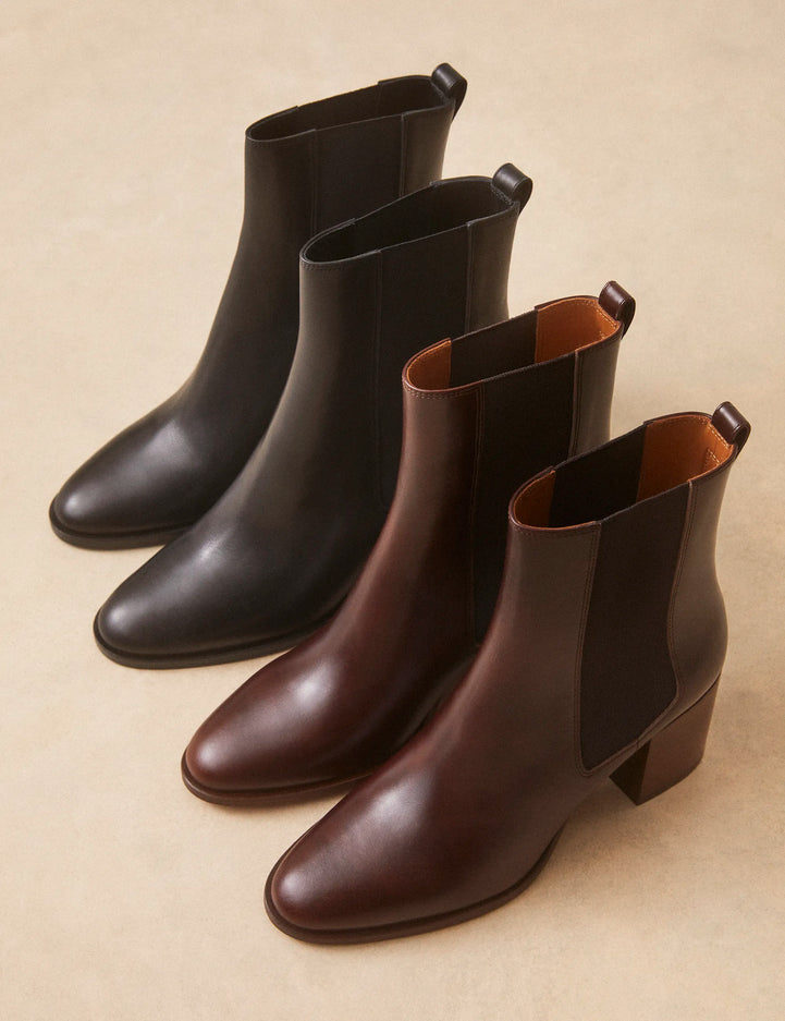 Bottines À Talons Cuir Marron Chocolat - Numéro 663 - Rivecour