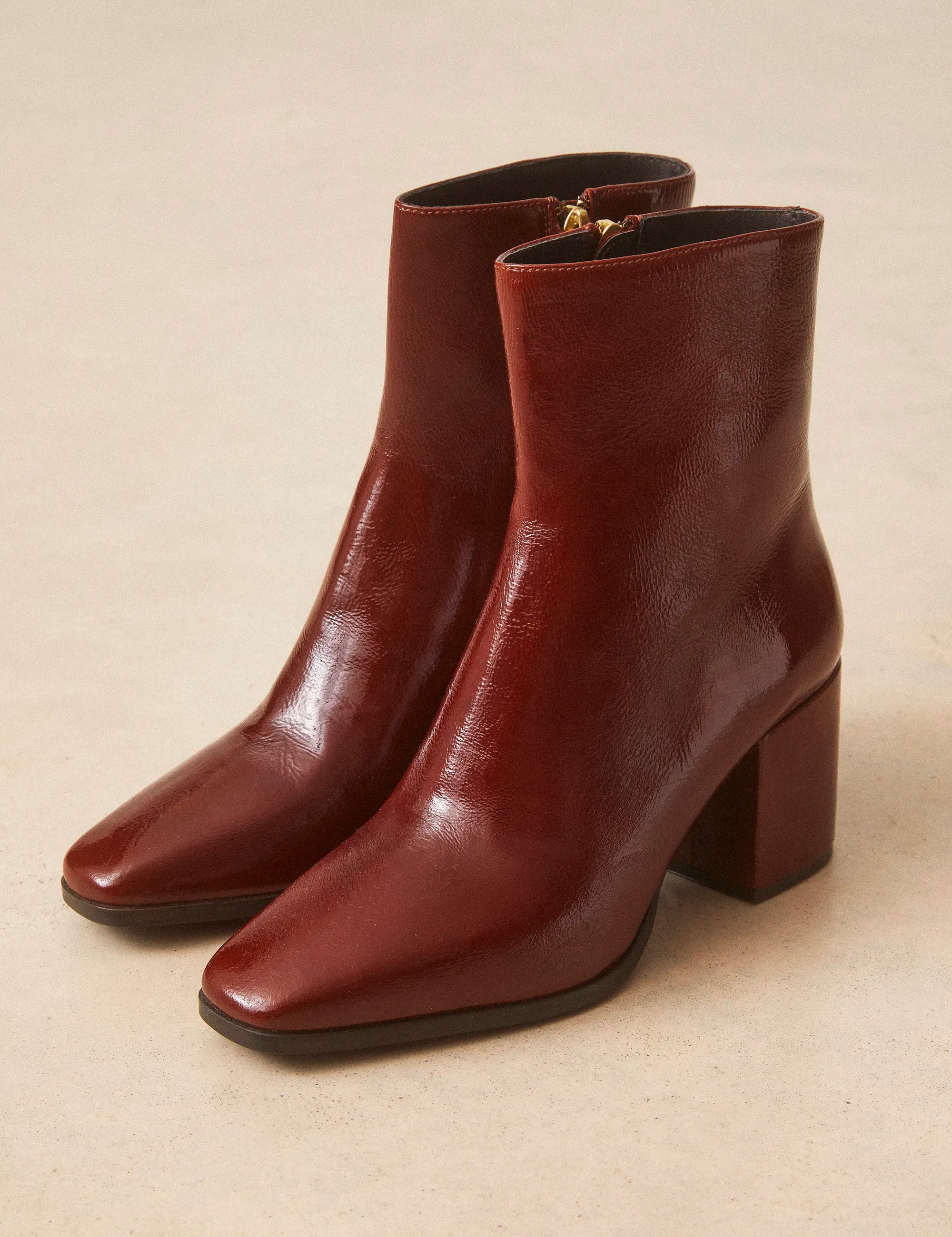Bottines À Talons Cuir Vernis Cognac - Numéro 670 - Rivecour