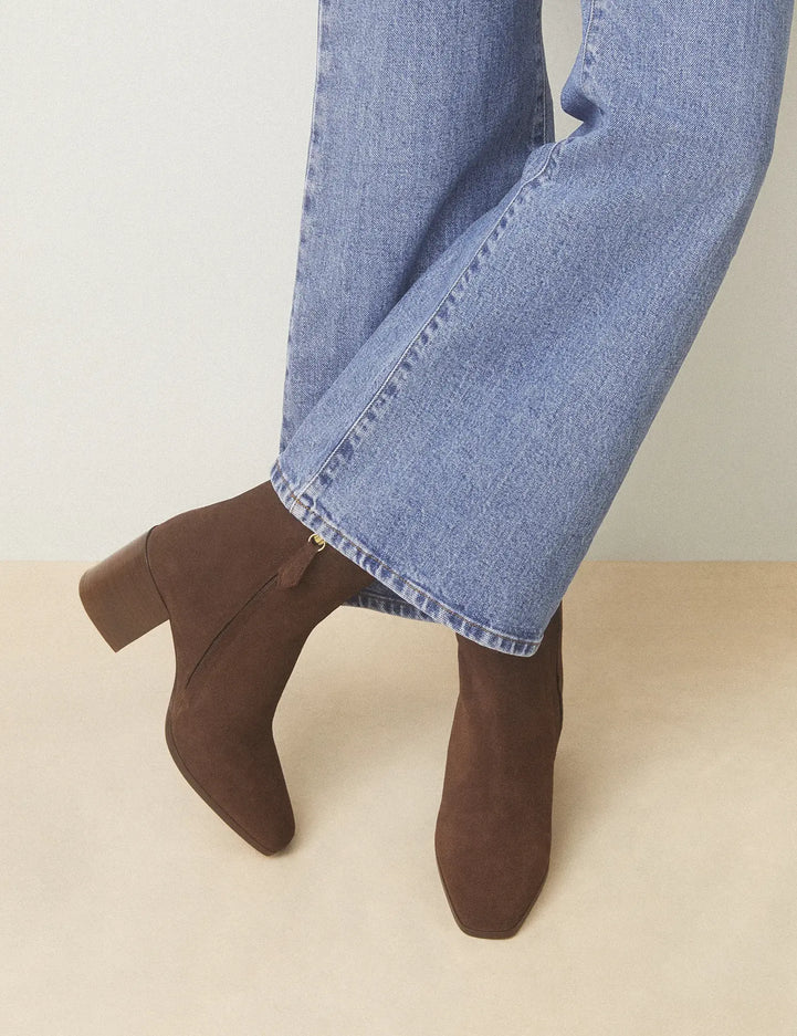 Bottines À Talons Suède Marron Chocolat - Numéro 670 - Rivecour