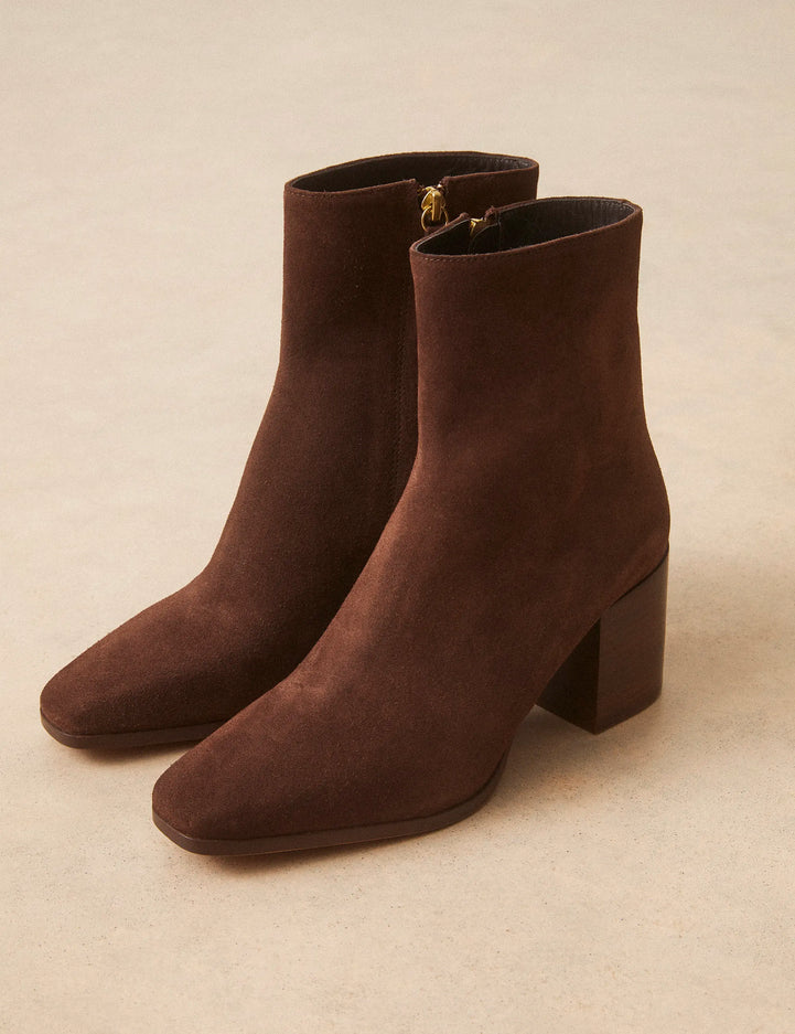 Bottines À Talons Suède Marron Chocolat - Numéro 670 - Rivecour