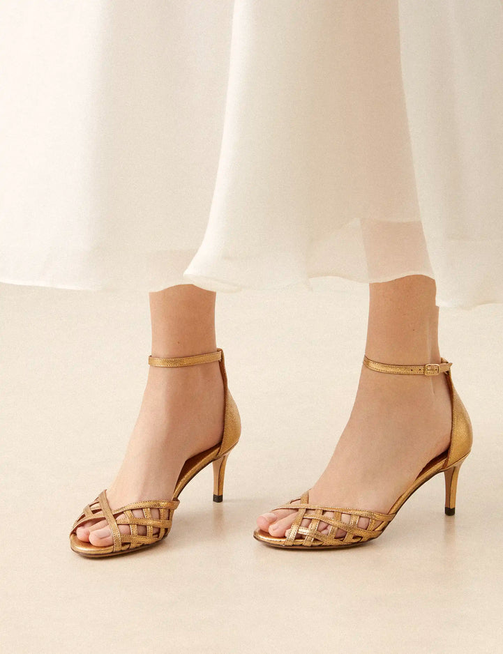 Sandales à talons Cuir Craquelé Doré - Numéro 672 - Rivecour