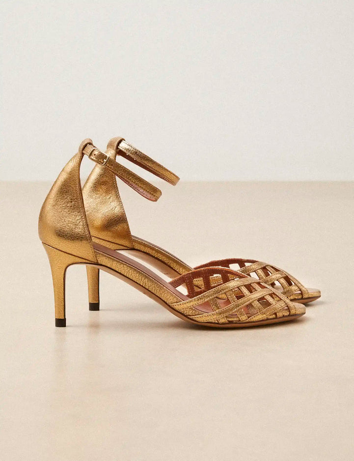 Sandales à talons Cuir Craquelé Doré - Numéro 672 - Rivecour