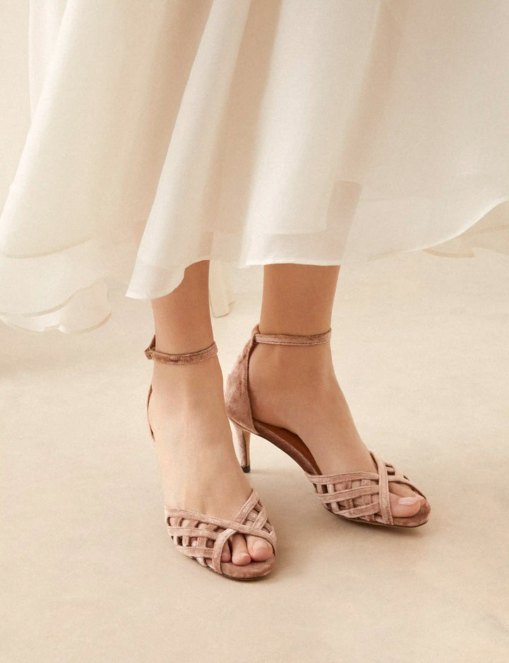 Sandales à talons Velours Rose Poudré - Numéro 672 - Rivecour
