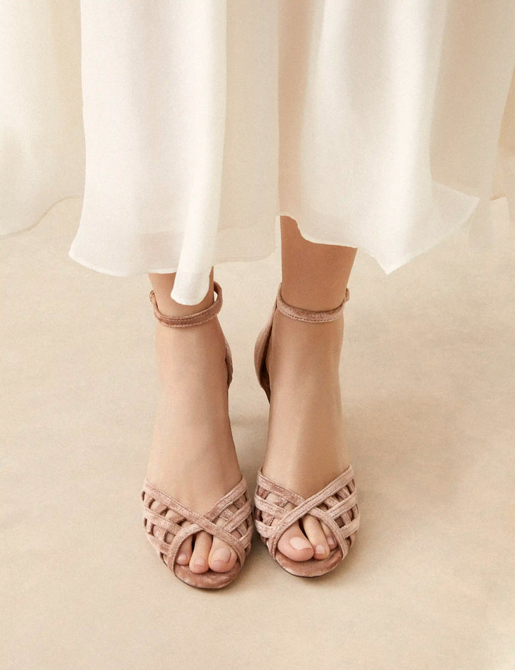 Sandales à talons Velours Rose Poudré - Numéro 672 - Rivecour