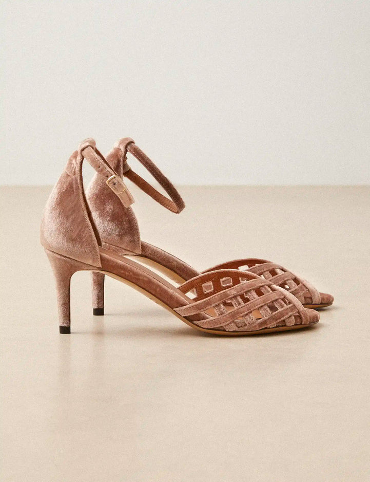 Sandales à talons Velours Rose Poudré - Numéro 672 - Rivecour