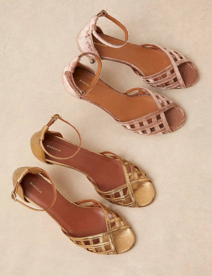 Sandales à talons Cuir Craquelé Doré - Numéro 672 - Rivecour