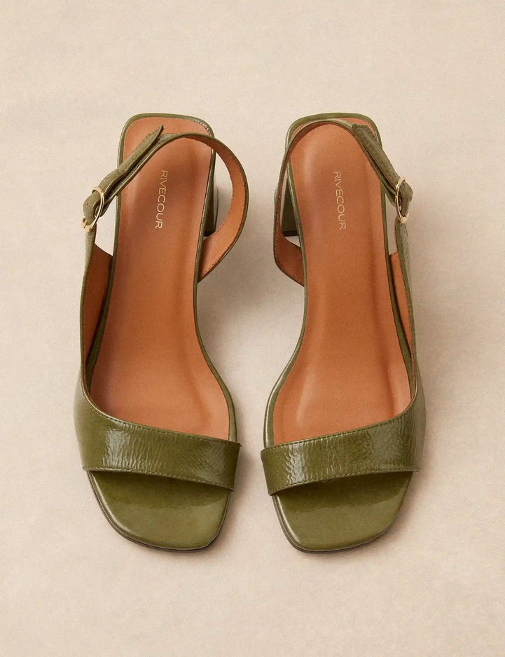 Sandales À Talons Cuir Vernis Kaki - Numéro 674 - Rivecour