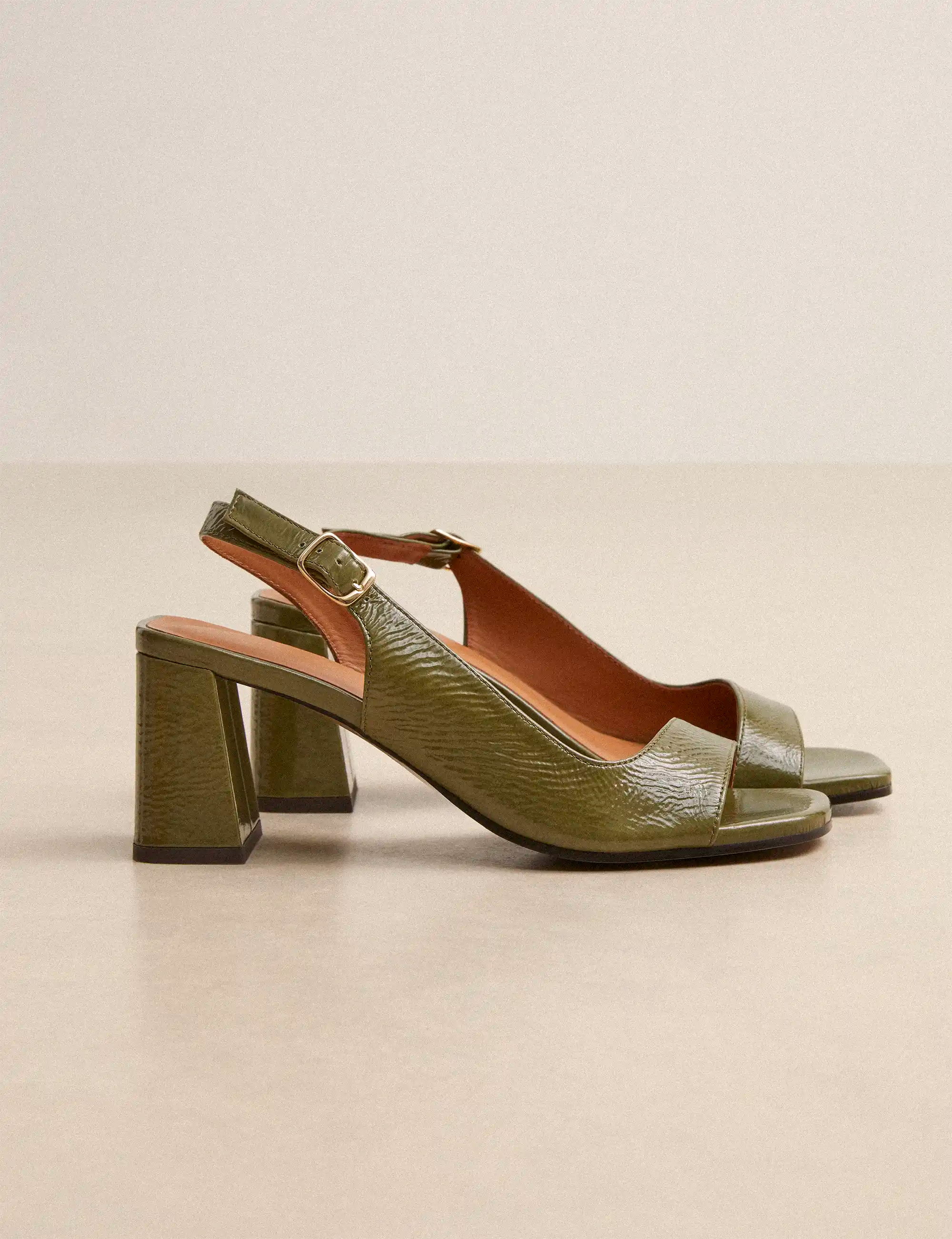 Sandals À Talons Leather Patent Khaki - Numéro 674 - Rivecour