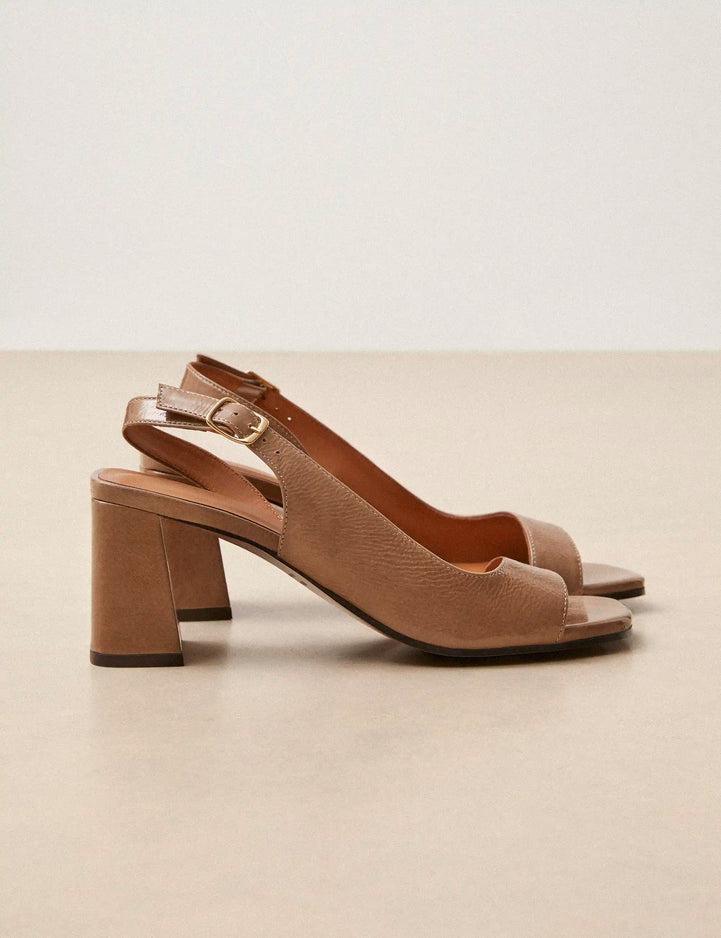 Sandales À Talons Cuir Vernis Taupe - Numéro 674 - Rivecour